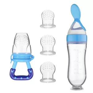 silicone feeding bottle, feeding bottle, feeding bottle with spoon