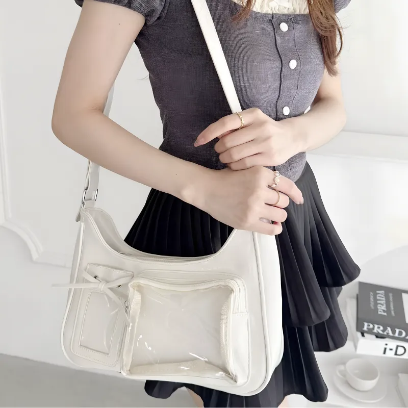 Small Crossbody Shoulder Bag with Transparent Pocket