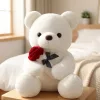 cute white teddy bear, teddy bear with rose,